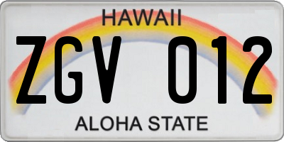 HI license plate ZGV012