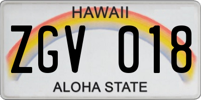 HI license plate ZGV018