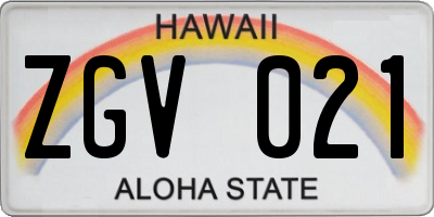 HI license plate ZGV021