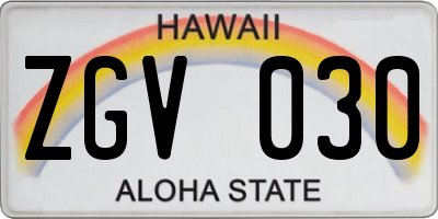 HI license plate ZGV030