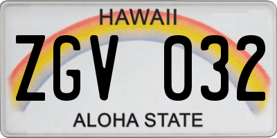 HI license plate ZGV032