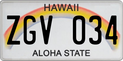 HI license plate ZGV034