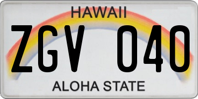 HI license plate ZGV040