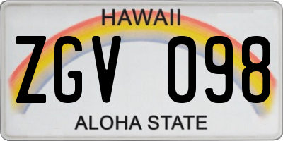 HI license plate ZGV098