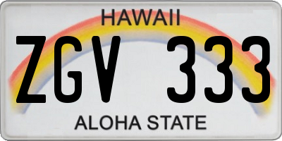 HI license plate ZGV333