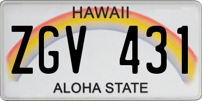 HI license plate ZGV431