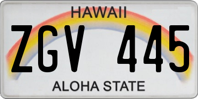 HI license plate ZGV445