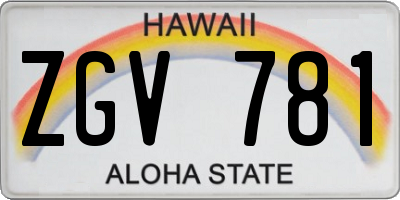 HI license plate ZGV781