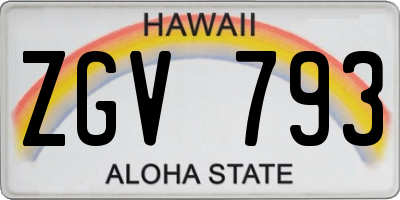 HI license plate ZGV793