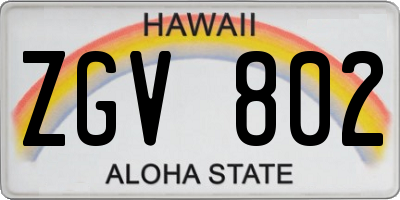 HI license plate ZGV802