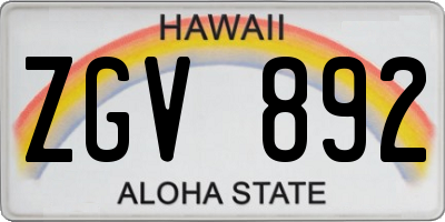 HI license plate ZGV892