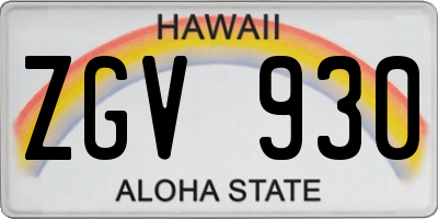 HI license plate ZGV930