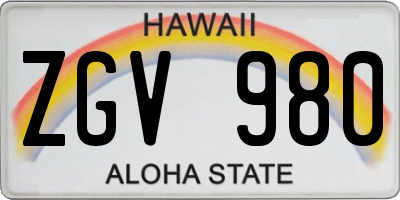 HI license plate ZGV980