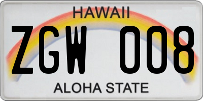 HI license plate ZGW008