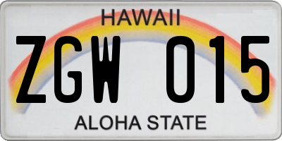 HI license plate ZGW015