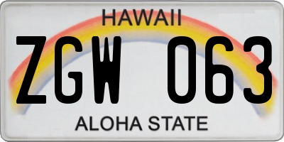 HI license plate ZGW063