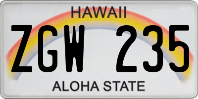 HI license plate ZGW235