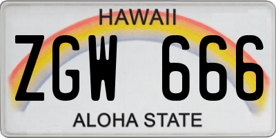 HI license plate ZGW666