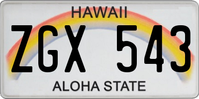 HI license plate ZGX543