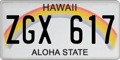 HI license plate ZGX617