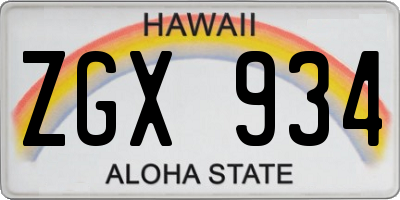 HI license plate ZGX934