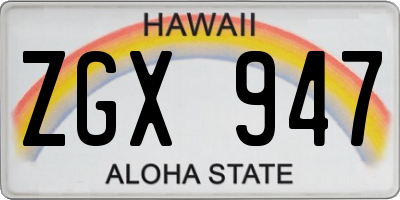 HI license plate ZGX947