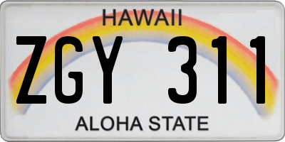 HI license plate ZGY311