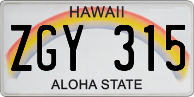 HI license plate ZGY315
