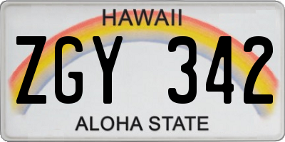 HI license plate ZGY342