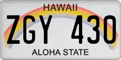 HI license plate ZGY430