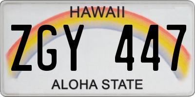 HI license plate ZGY447