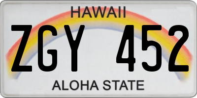 HI license plate ZGY452