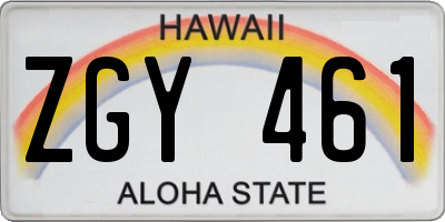 HI license plate ZGY461