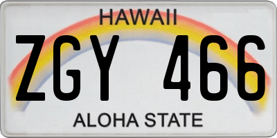HI license plate ZGY466