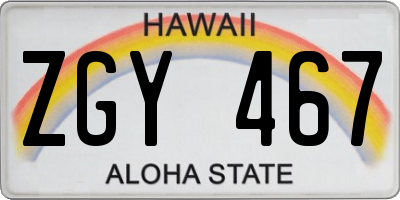 HI license plate ZGY467