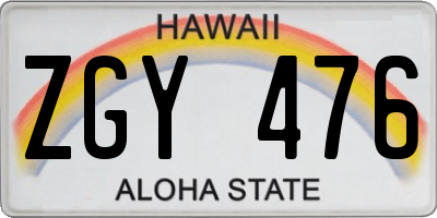 HI license plate ZGY476