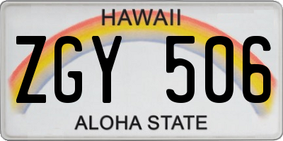 HI license plate ZGY506
