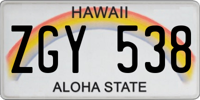 HI license plate ZGY538