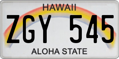 HI license plate ZGY545