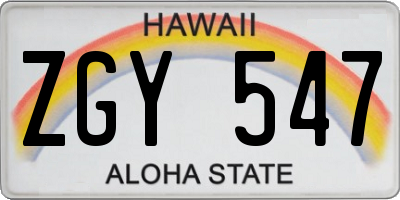 HI license plate ZGY547
