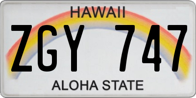 HI license plate ZGY747