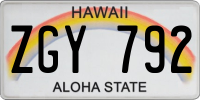 HI license plate ZGY792