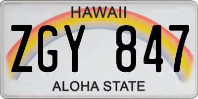 HI license plate ZGY847