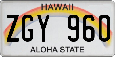 HI license plate ZGY960