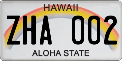 HI license plate ZHA002