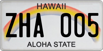 HI license plate ZHA005