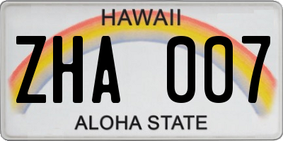 HI license plate ZHA007