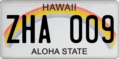 HI license plate ZHA009