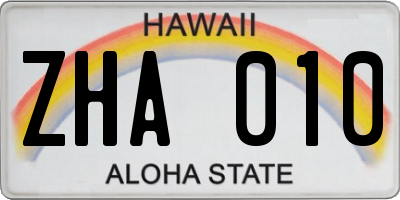 HI license plate ZHA010