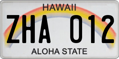 HI license plate ZHA012